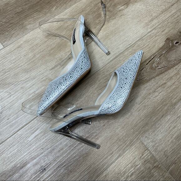 Nine West Women's Rhinestone Clear Ankle Strap/Heel Sparkel Stiletto Heel sz 7.5 - Picture 6 of 9